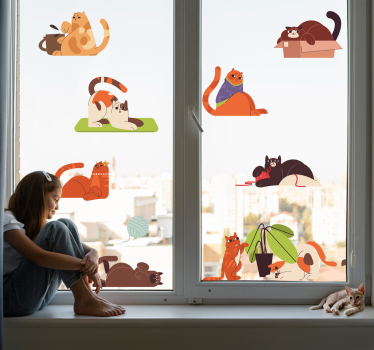 Playing cats window sticker - TenStickers