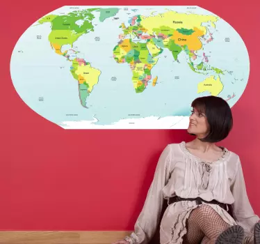 Political World Map Sticker - TenStickers