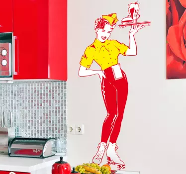 Kitchen wall sticker pop art waitress - TenStickers