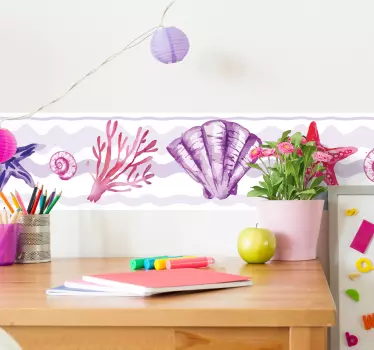 Purple seashell and starfish border sticker - TenStickers