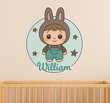 Rabbit doll with name illustration sticker - TenStickers