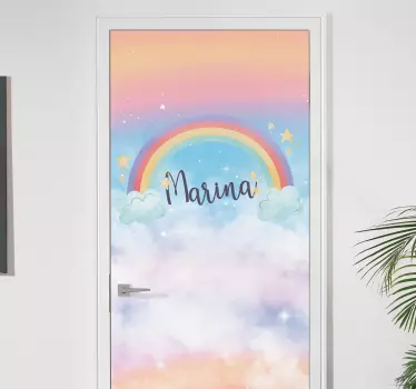 Rainbow and Clouds door sticker - TenStickers