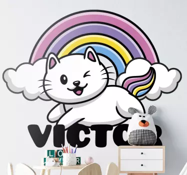 Rainbow personalized name cat wall art - TenStickers