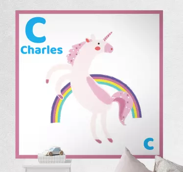 Rainbow unicorn initial  animal wall decal - TenStickers