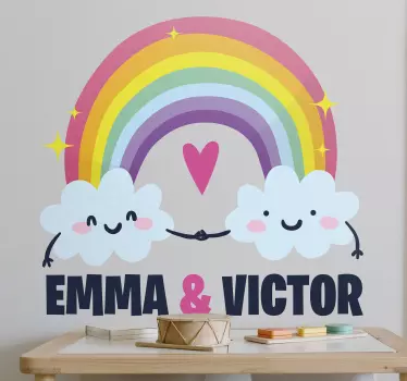 Rainbow with personalized names illustration wall art - TenStickers