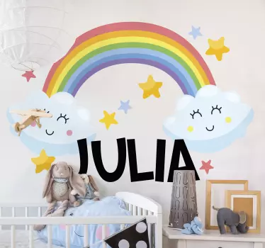 Rainbow with stars big cloud illustration wall art - TenStickers