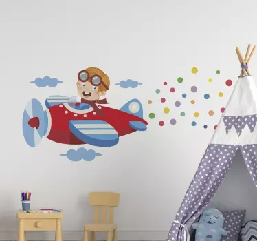 Red airplane with confetti illustration wall art - TenStickers