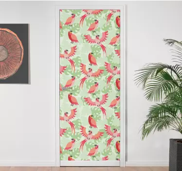 Red birds on green leaves glass door decal - TenStickers