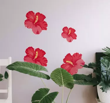 Red hibiscus flower kit flower wall decal - TenStickers