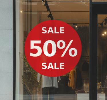 Red rounded discount  sales sticker - TenStickers