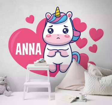 Sad unicorn with hearts  Custom Sticker - TenStickers