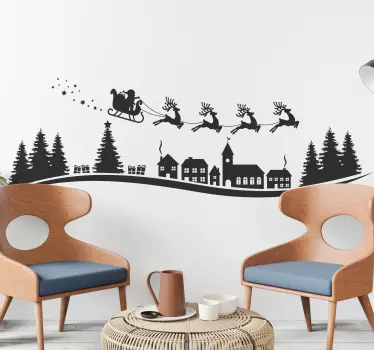 Santa flying with stars and snowflakes christmas wall sticker - TenStickers