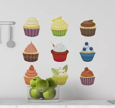 Set of colorful cupcakes food wall decal - TenStickers
