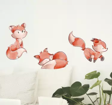Set of watercolour foxes wild animal sticker - TenStickers