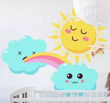 Shiny rainbow with smiling sun cartoon wall decal - TenStickers