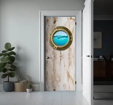 ship window on aged texture door sticker - TenStickers
