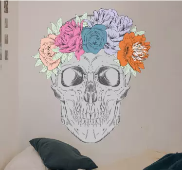 Skull with colorful flower wall decor - TenStickers