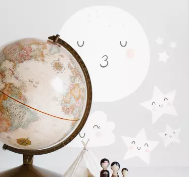Sleeping moon, clouds and stars illustration wall art - TenStickers