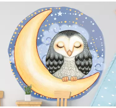 Sleepy owl moon illustration sticker - TenStickers