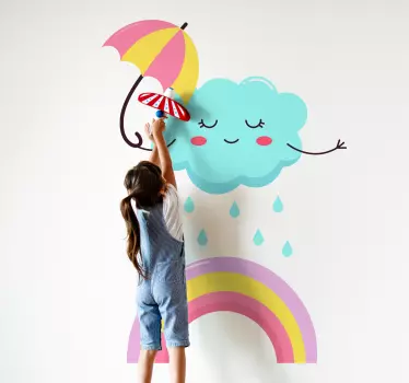 Smiling cloud raining on rainbow cartoon decal - TenStickers