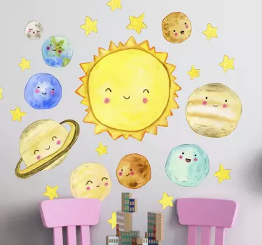 Solar system adorable watercolor space decal - TenStickers