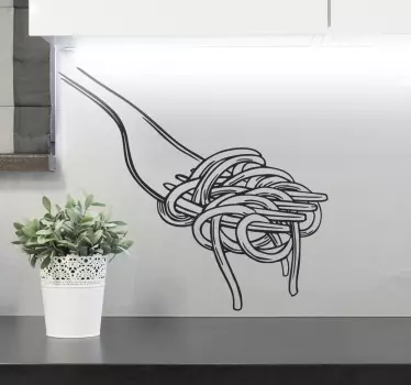 spaghetti fork engraving style kitchen decal - TenStickers
