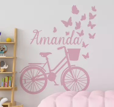 Spring bicycle with name  butterfly wall sticker - TenStickers