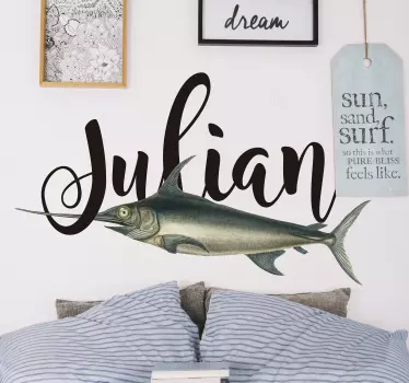 Swordfish with name animal sticker - TenStickers