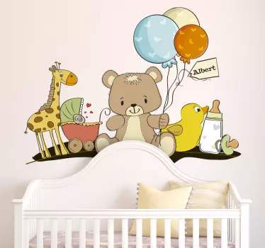 Teddy Bear & Animals Customisable Kids Decal - TenStickers