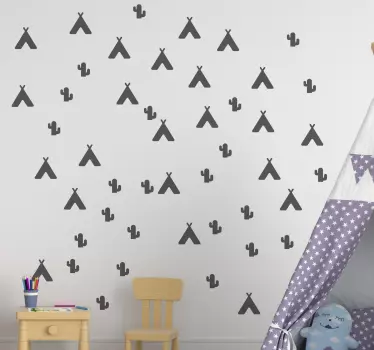 Teepee tent and Cactus sheet wall decal - TenStickers