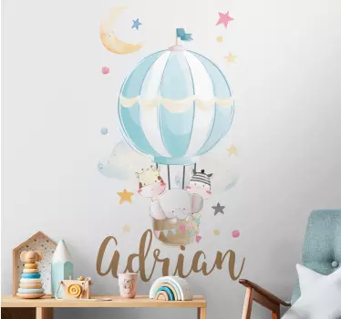 Three animals on balloons with stars and clouds wall art - TenStickers