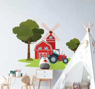 Tractors and trees illustration wall art decal - TenStickers