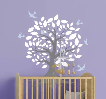 Tree with white leaves and birds  illustration wall art - TenStickers