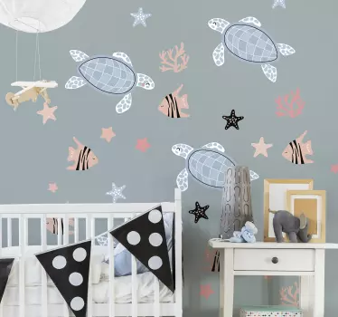 Turtles and fish under Sea animal sticker - TenStickers