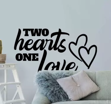 Two hearts one love home quote wall sticker - TenStickers