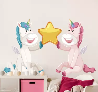 Two unicorn holding star fairy tale wall decal - TenStickers