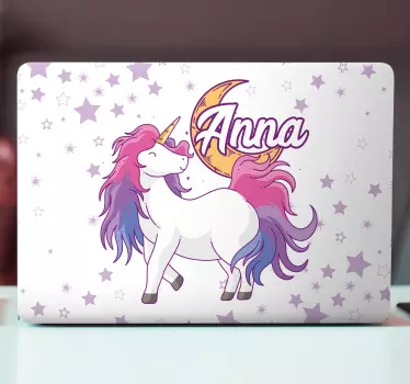 Customizable name unicorn and stars laptop sticker - TenStickers