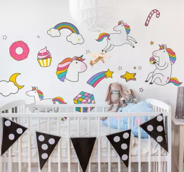 Unicorn and rainbow sets Childrens Bedroom Wall decal - TenStickers