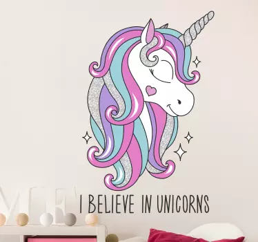 Unicorn believe in unicorn cartoon fairy tale wall decal - TenStickers