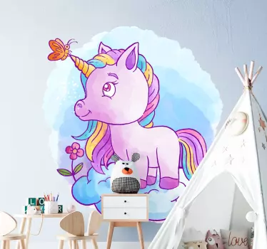 Unicorn with butterfly and rainbow cinema sticker - TenStickers