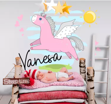 Unicorn with gray hair surrounded by a wreath custom sticker - TenStickers