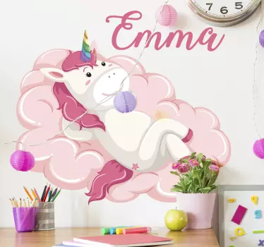 Unicorn with name fairy tale wall decal - TenStickers