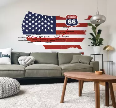 Route 66 united states map wall decor - TenStickers