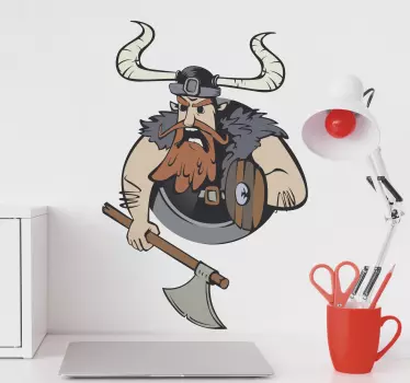 Viking tall angry holding axe character wall stickers - TenStickers