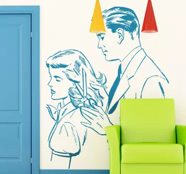 Vintage Hairdresser Illustration Wall Sticker - TenStickers