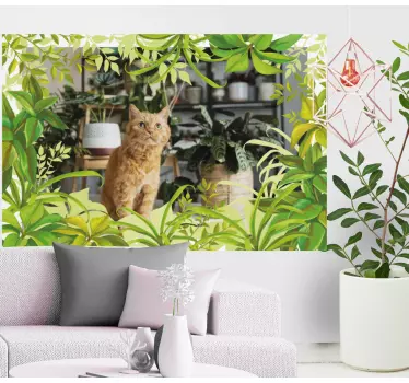 Wall sticker cat among greenery - TenStickers