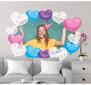 Wall sticker frame colorful heart balloons - TenStickers