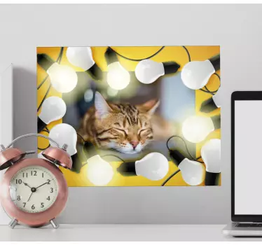 Wall sticker frame sleeping cat surrounded - TenStickers