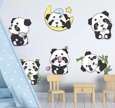 Wall stickers for kid delightful panda figurines - TenStickers