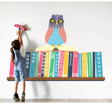Wall stickers for kid owl sitting bookshelf - TenStickers